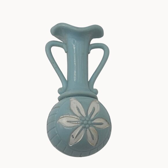 VTG Brooch 1950s MCM Stoneware Figural Floral Vase Pastel Blue White Pin Jewelry - Picture 1 of 9